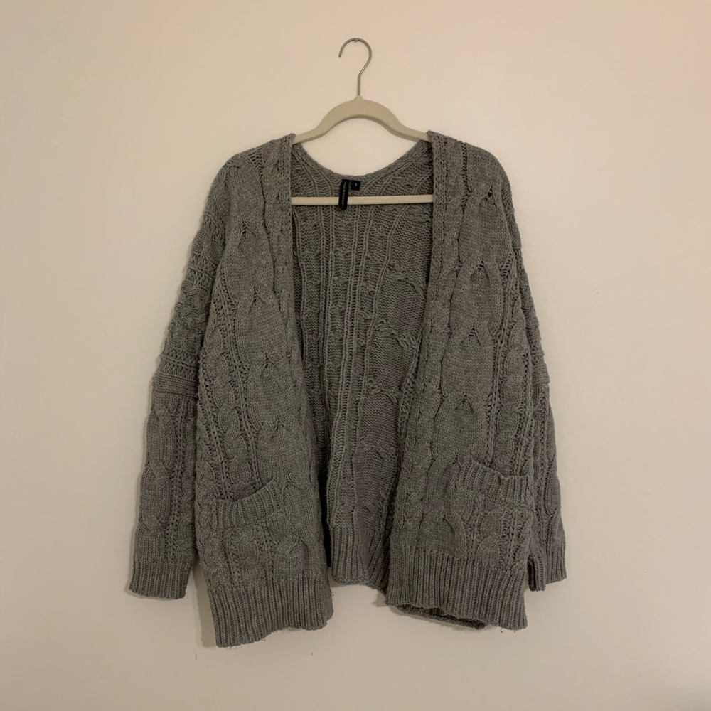 Gray Chunky Knit Cardigan